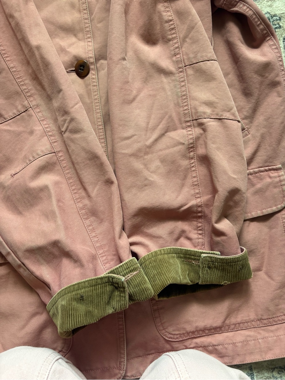 Vintage 90s LL BEAN barn chore coat in baby pink brown corduroy sz M 100% cotton - Picture 14 of 16